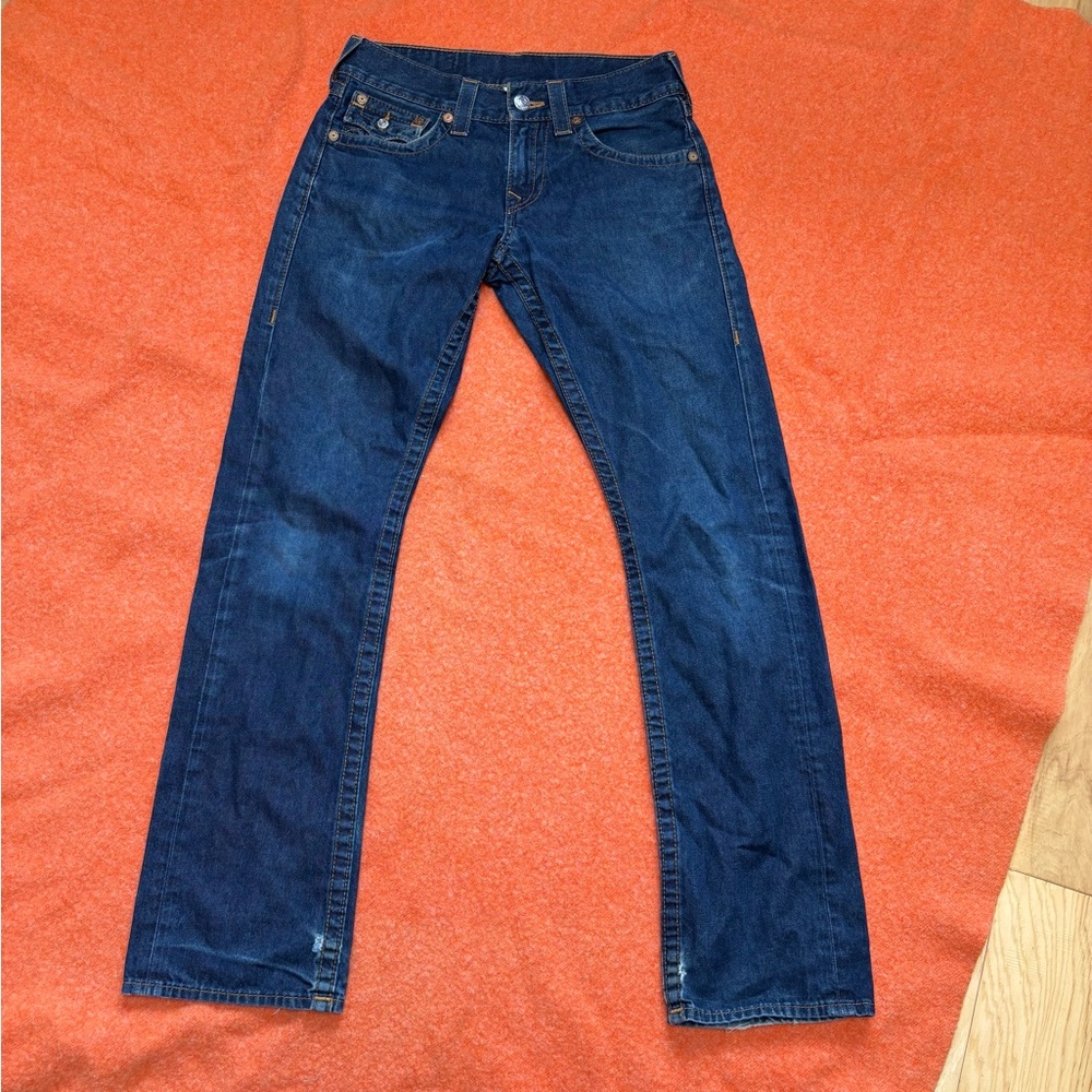 True Religion Men's Straight Jeans in Dark Blue Denim